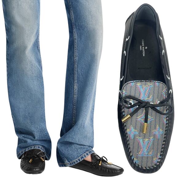 Louis Vuitton Gloria Leather Flat Loafers Blue LV Pop Monogram Size 40 - Picture 1 of 13